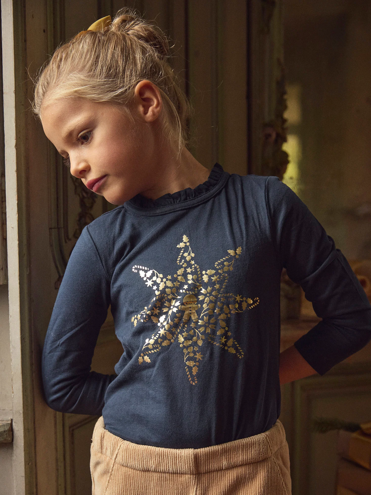 T-shirt à manches longues bleu marine et motif étoile doré Fille - Image 2