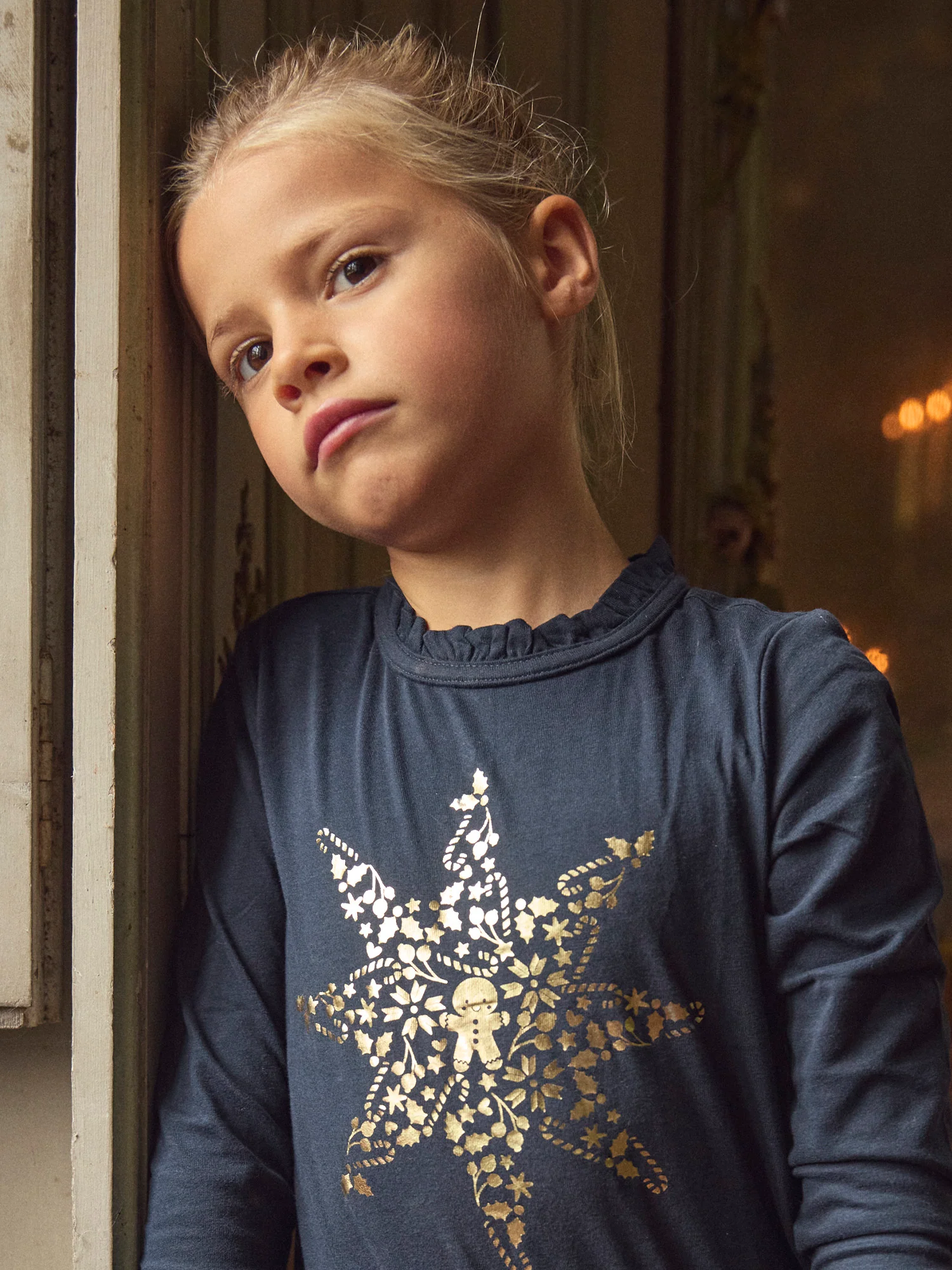 T-shirt à manches longues bleu marine et motif étoile doré Fille - Image 3