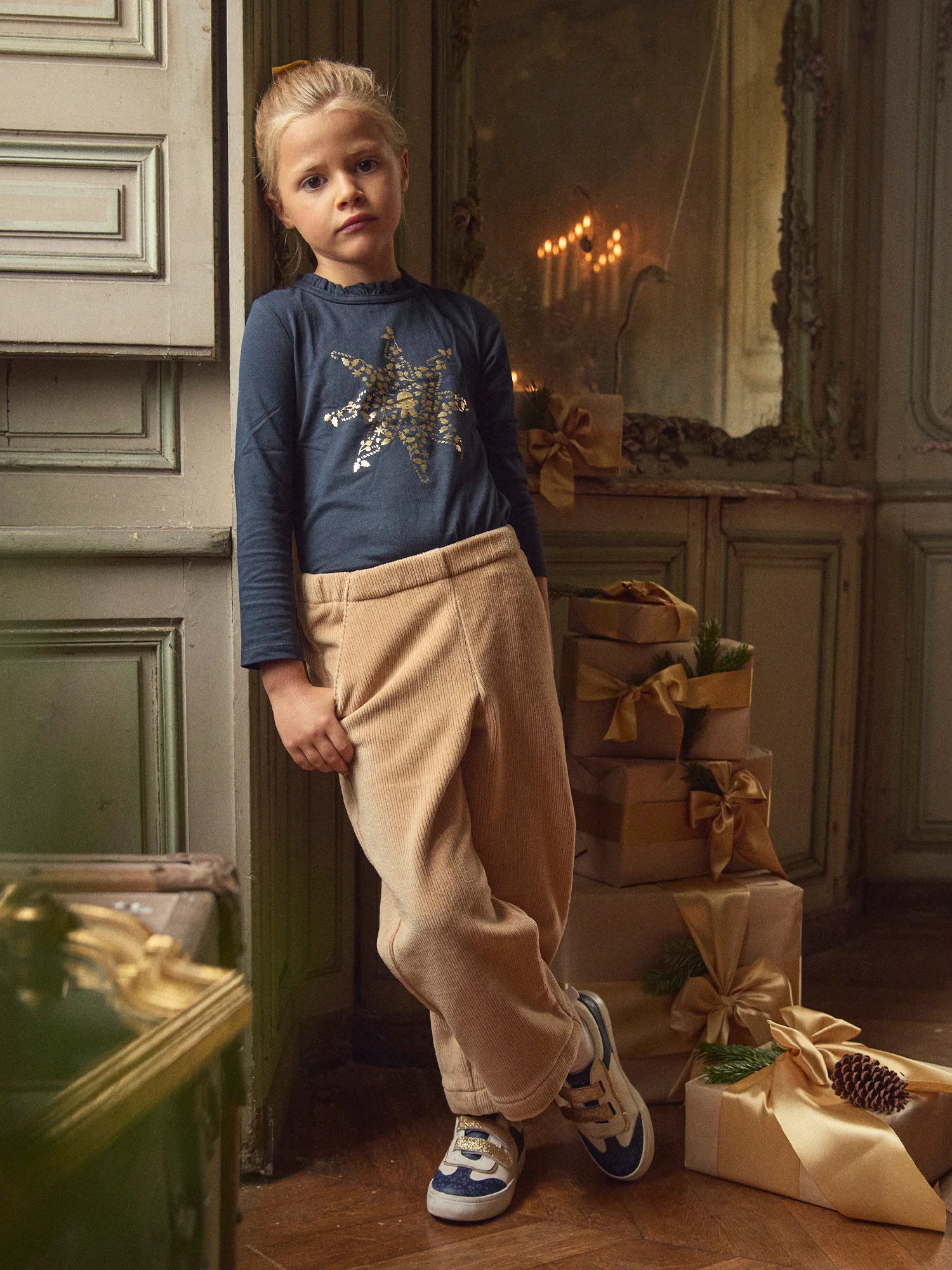 T-shirt à manches longues bleu marine et motif étoile doré Fille - Image 4
