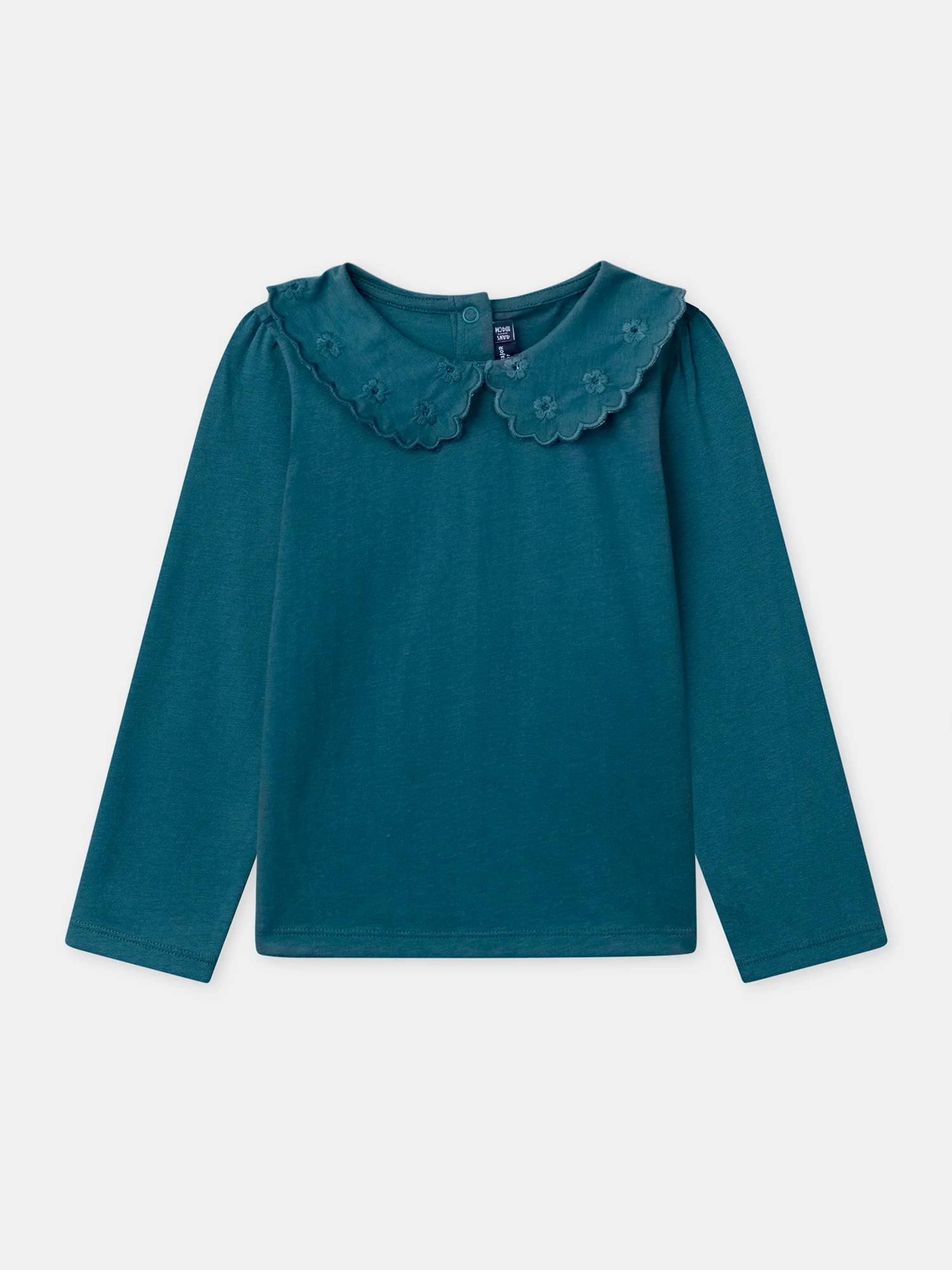 T-shirt bleu à col claudine et manches longues Fille