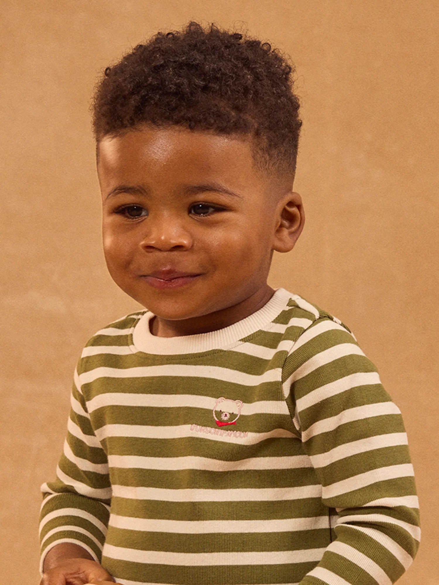 T-shirt à rayures écru et kaki manches longues Bébé Mixte - Image 3