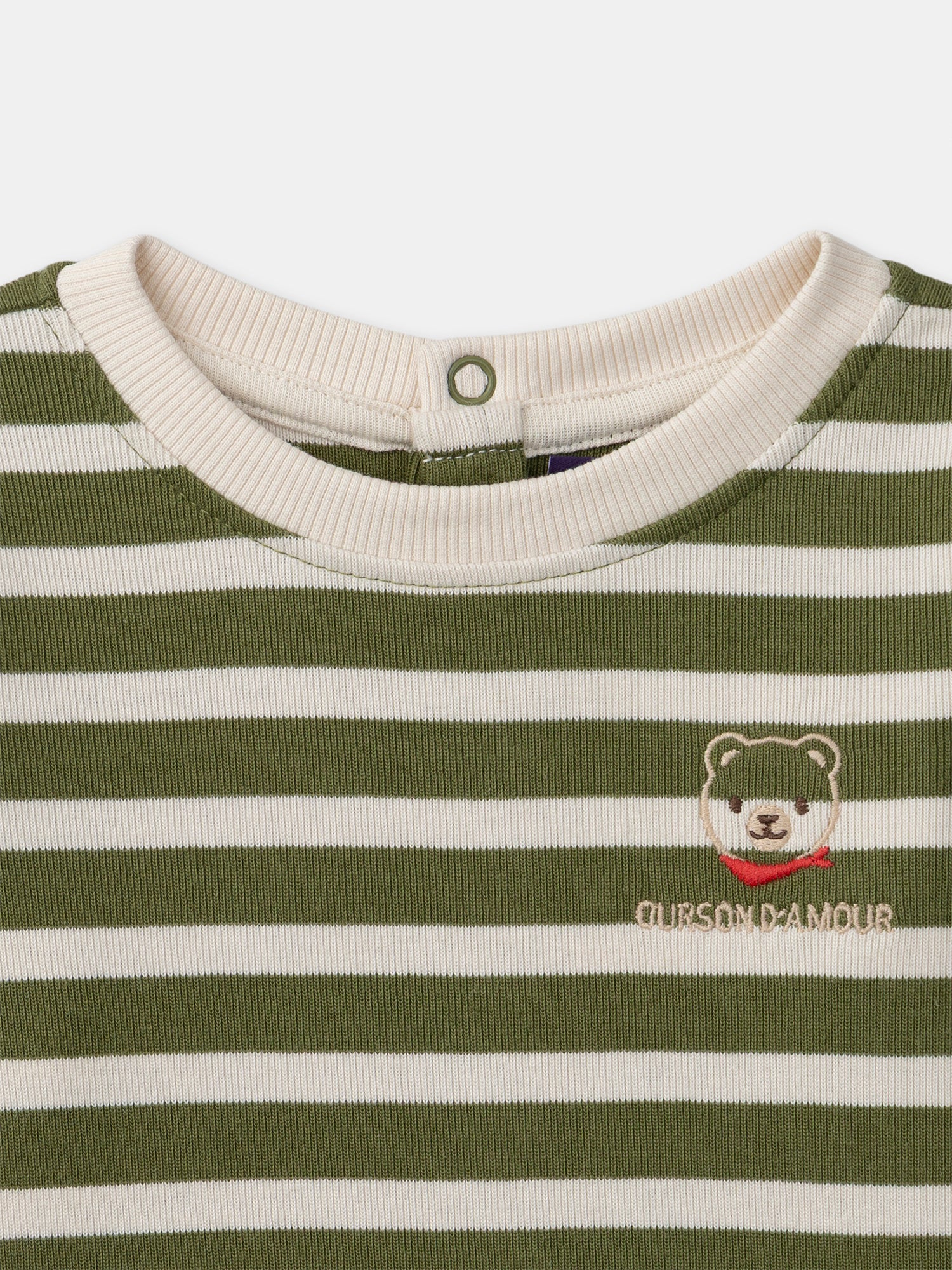 T-shirt à rayures écru et kaki manches longues Bébé Mixte - Image 4