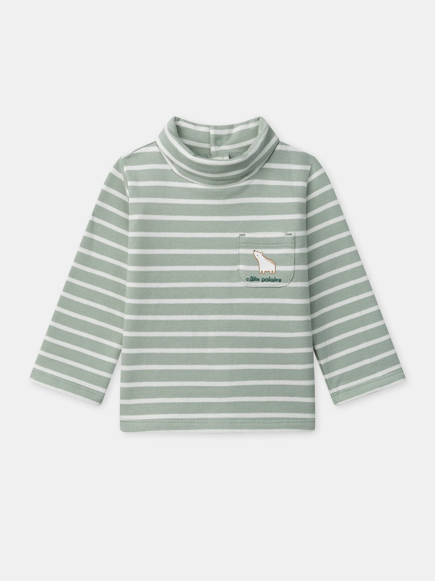 T-shirt vert à rayures blancs et manches longues Bébé Garçon