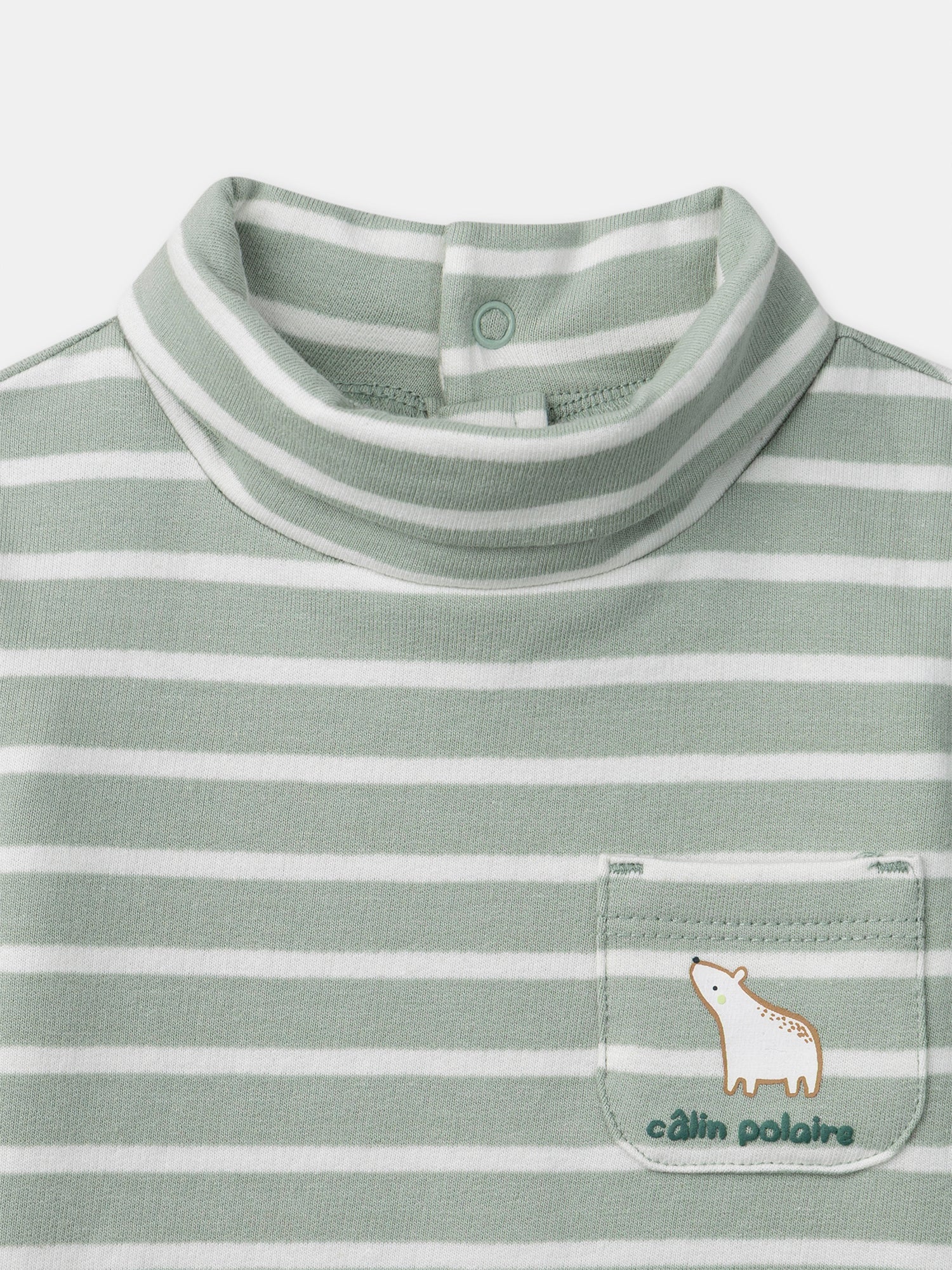T-shirt vert à rayures blancs et manches longues Bébé Garçon - Image 2