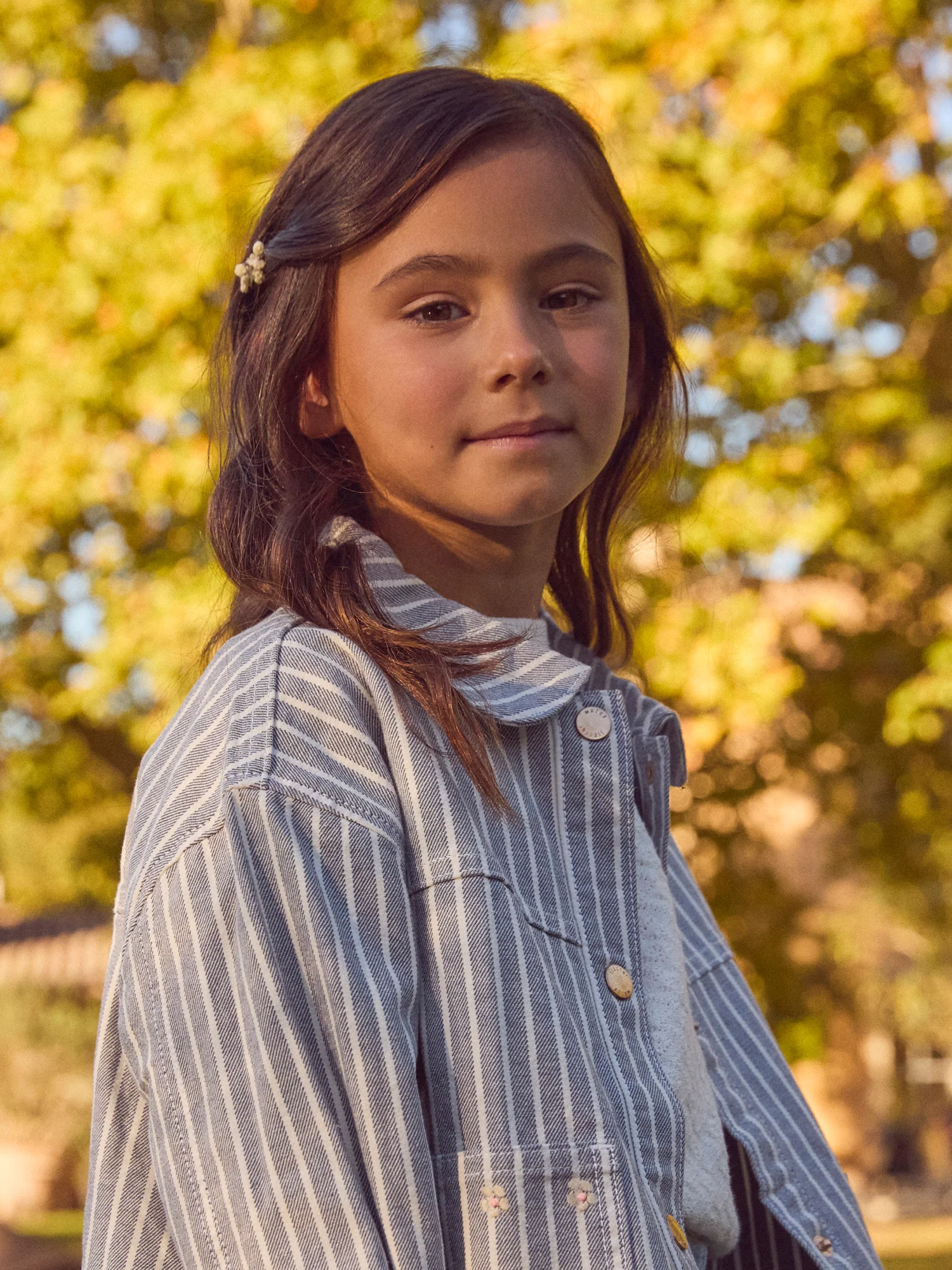 Veste denim à rayures grises Fille - Image 3
