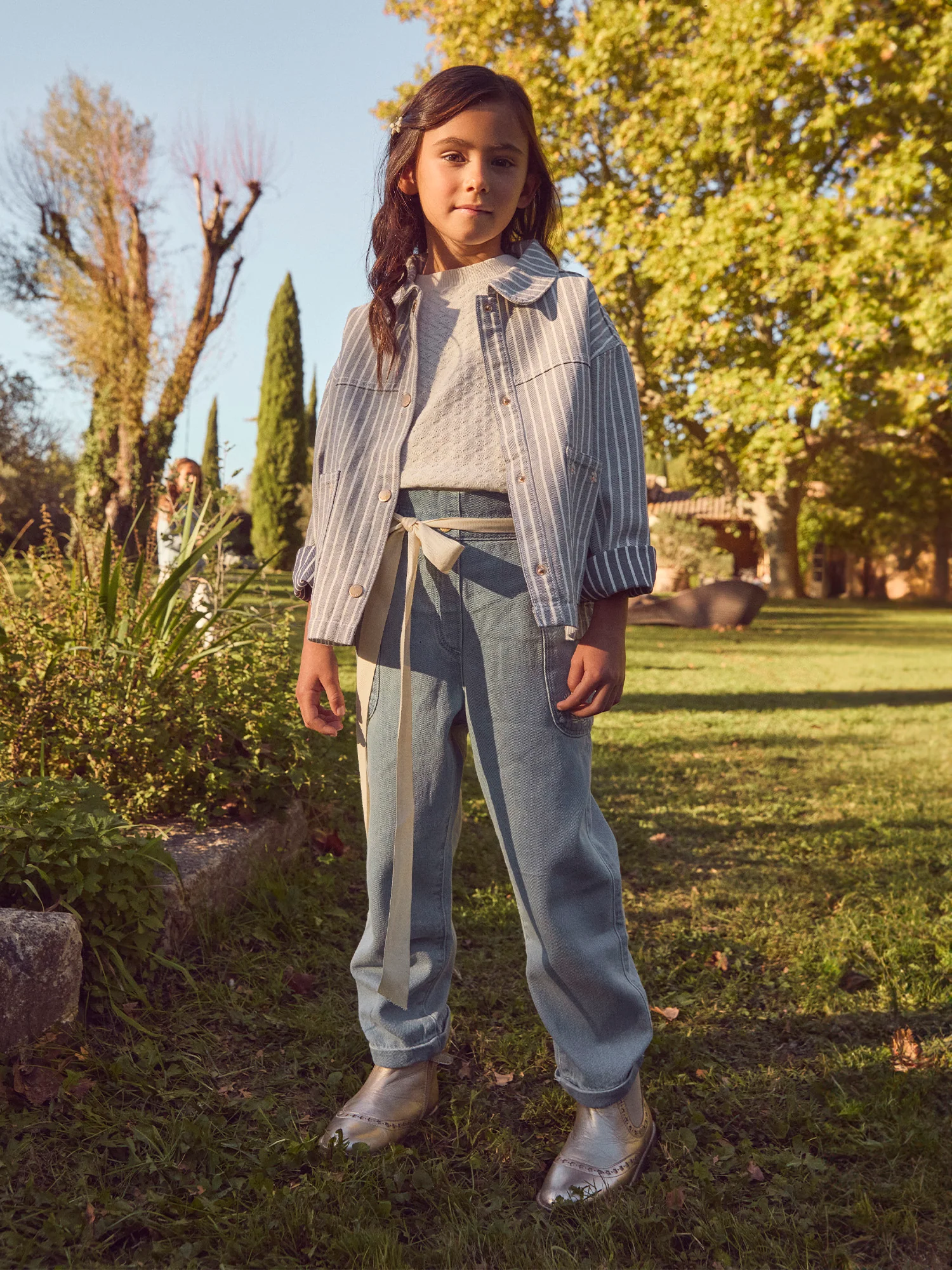 Veste denim à rayures grises Fille - Image 4